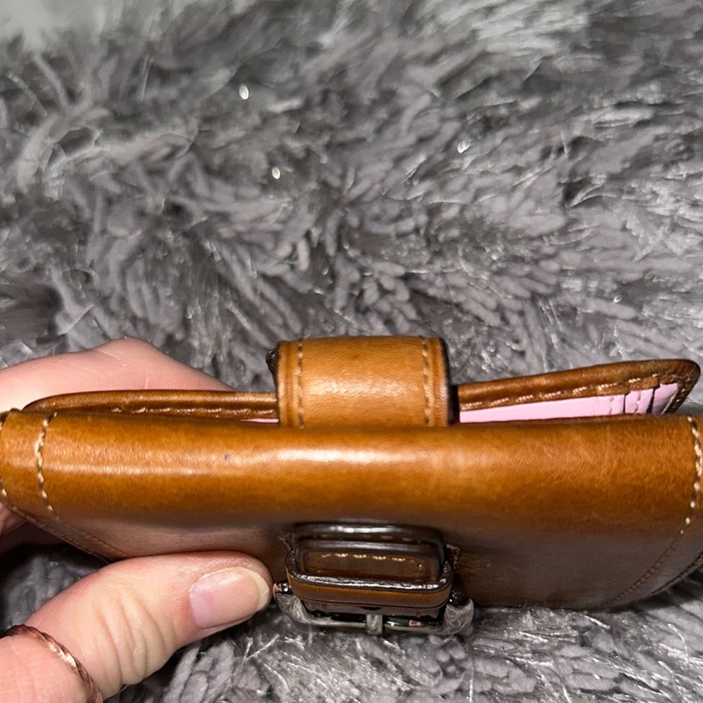 Coach Brown tan Leather Wallet with Buckle pink interior double bifold cute 🥰 - Picture 9 of 12